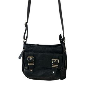 Jessica Simpson black zippers shoulder bag faux leathers 11x8"